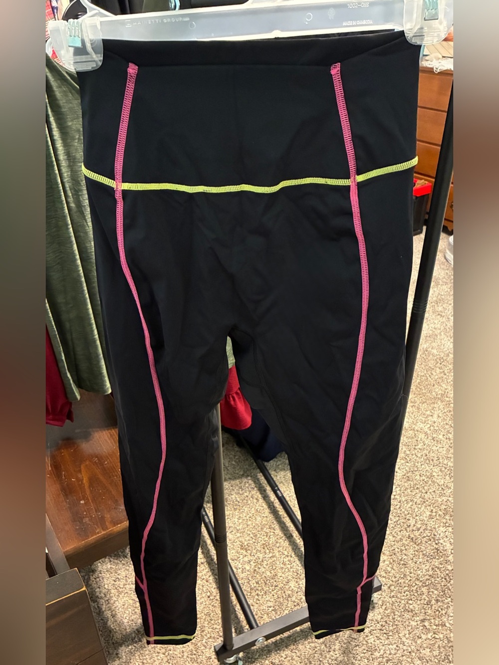 BuffBunny Black Leggings with Pink and Lime Stitching